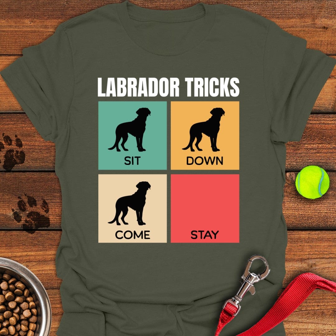 Funny Labrador Tricks T-Shirt Military Green
