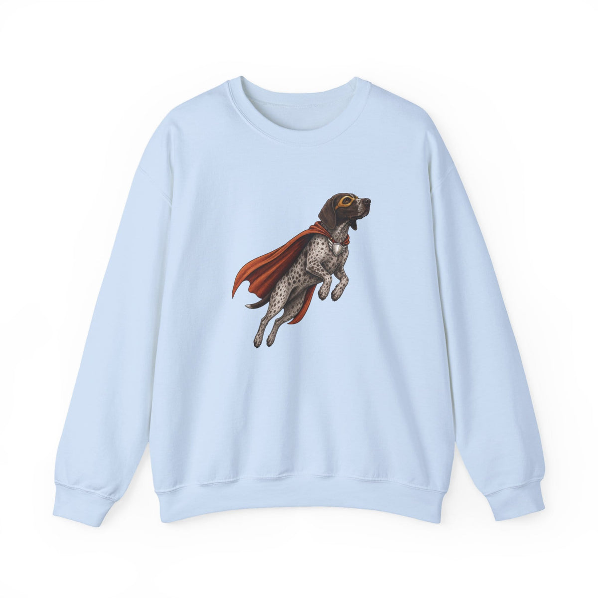 German Shorthaired Pointer Superhero Crewneck Sweatshirt Light Blue