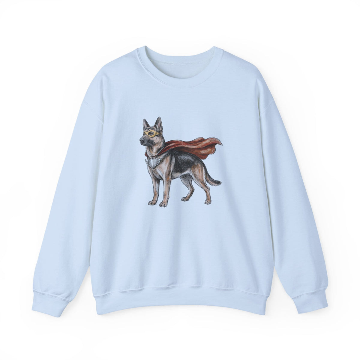 German Shepherd Superhero Crewneck Sweatshirt Light Blue