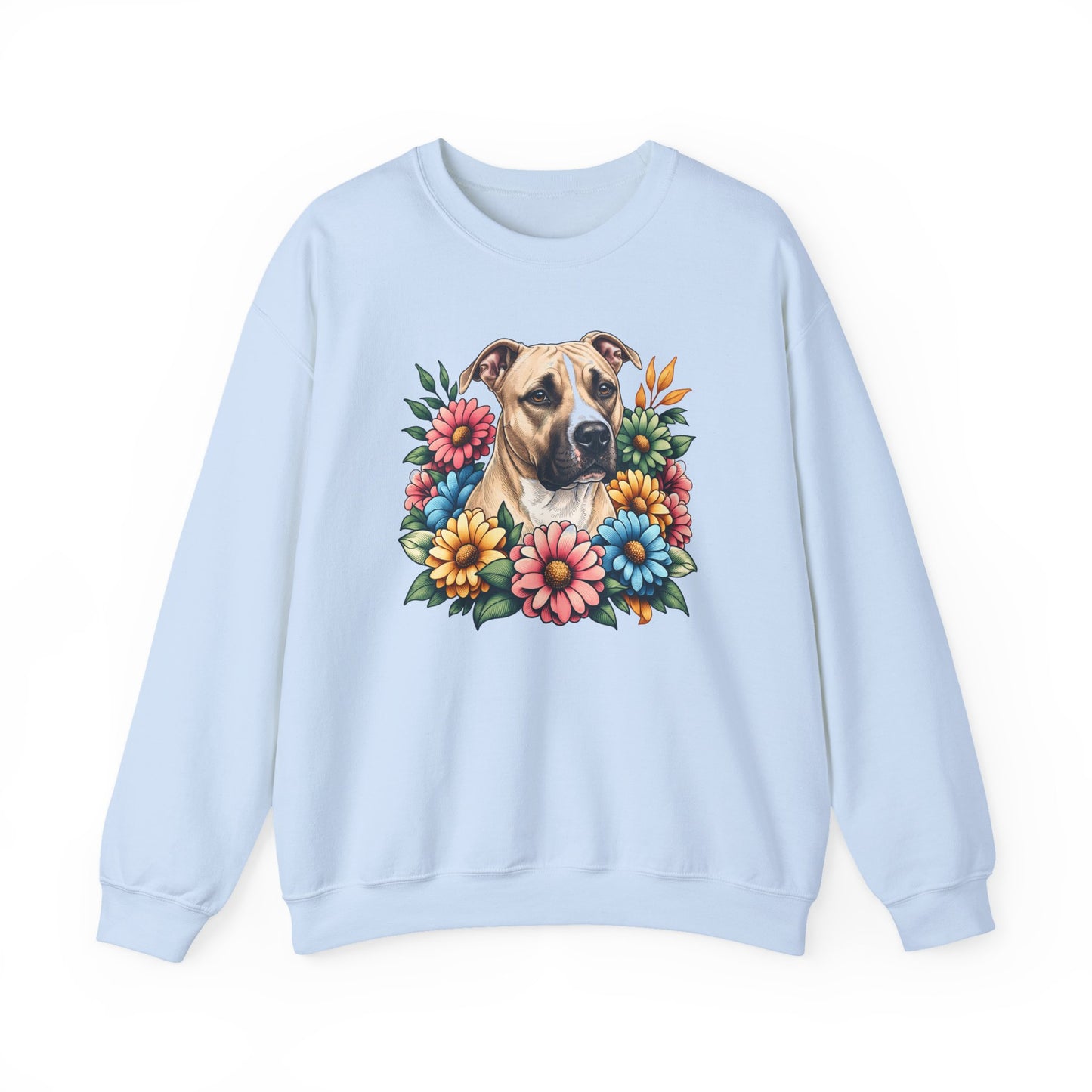 Pitbull Fawn Flower Wreath Crewneck Sweatshirt