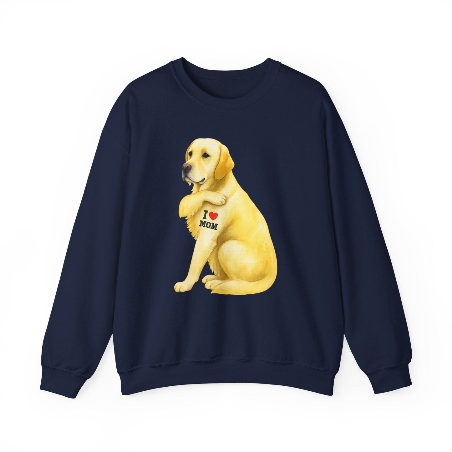 Yellow Labrador I Love Mom Crewneck Sweatshirt Navy
