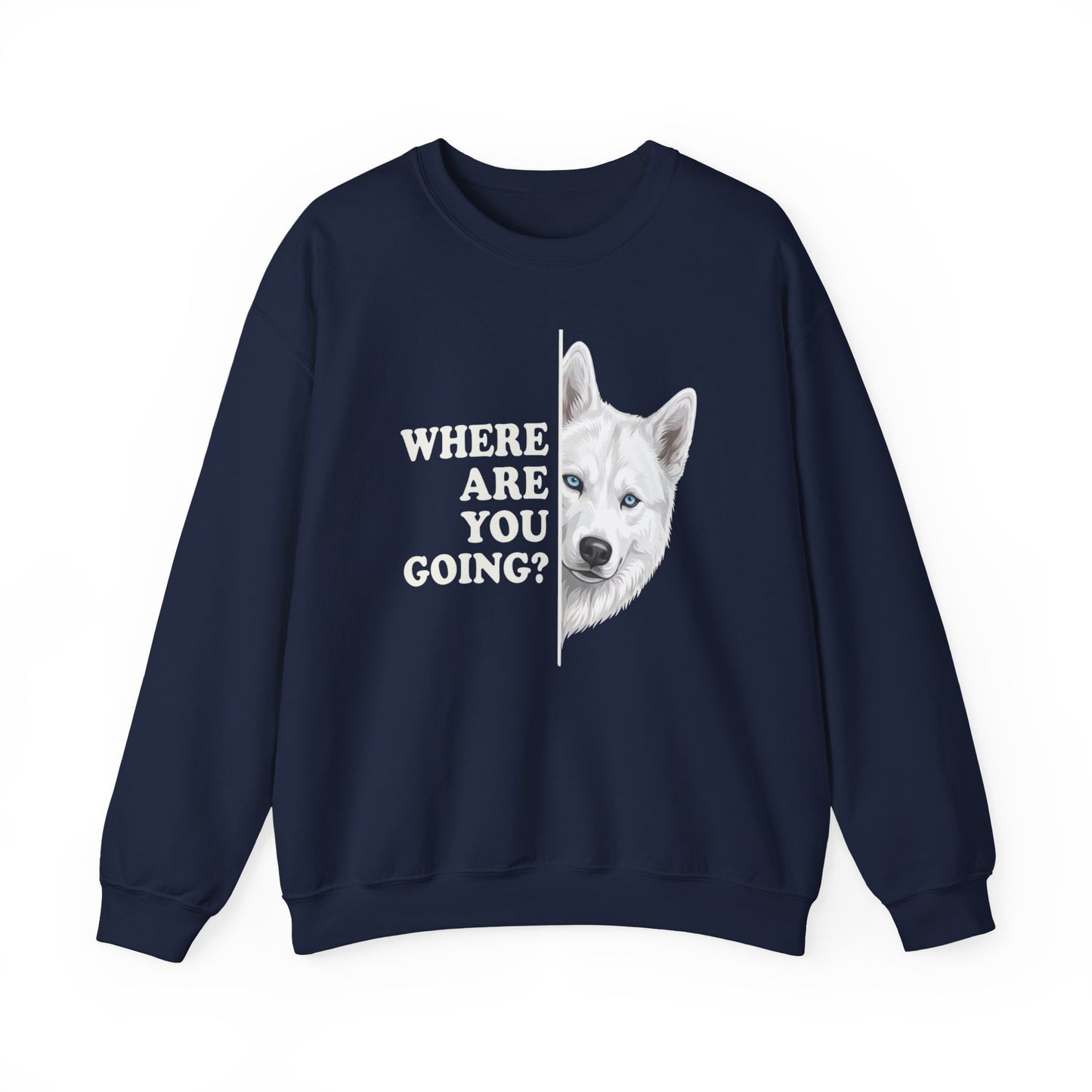 White Husky Alert Crewneck Sweatshirt Navy
