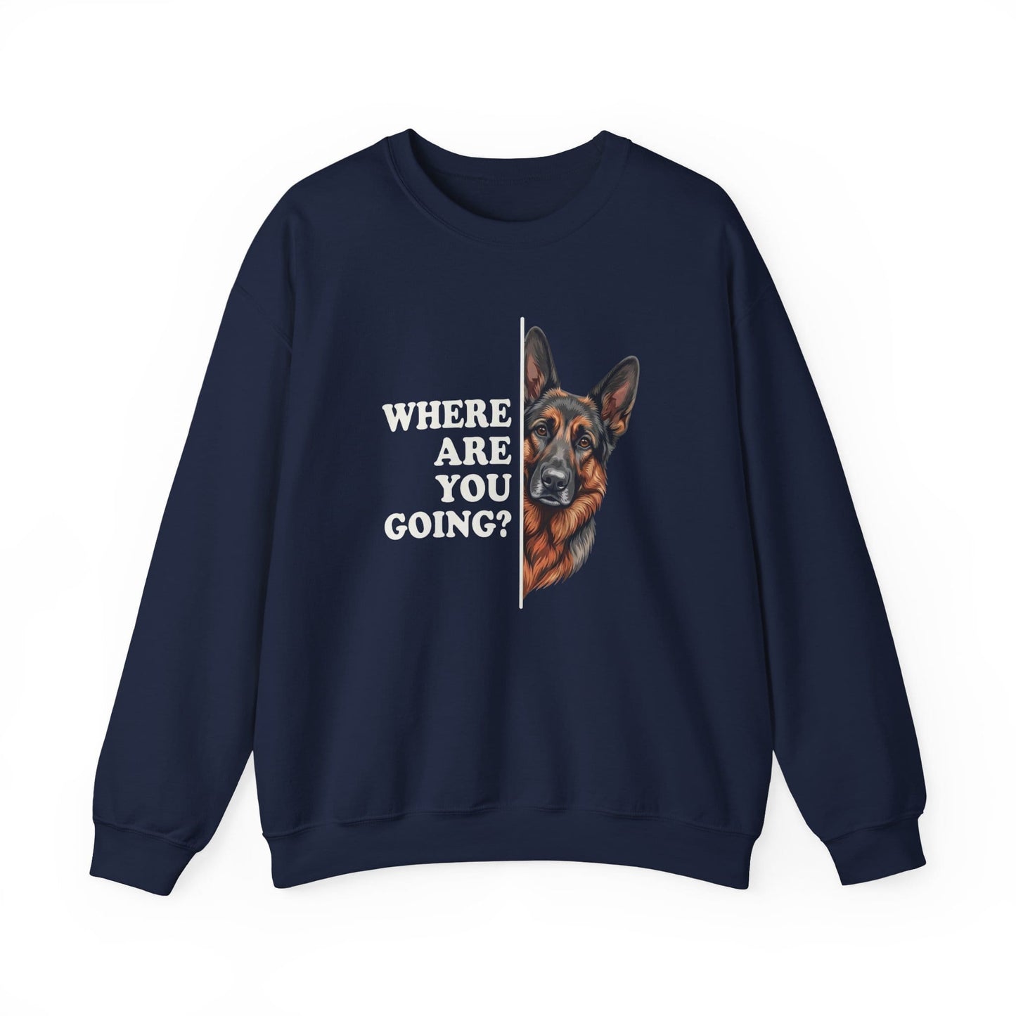 Sable German Shepherd Following Crewneck Sweatshirt Navy