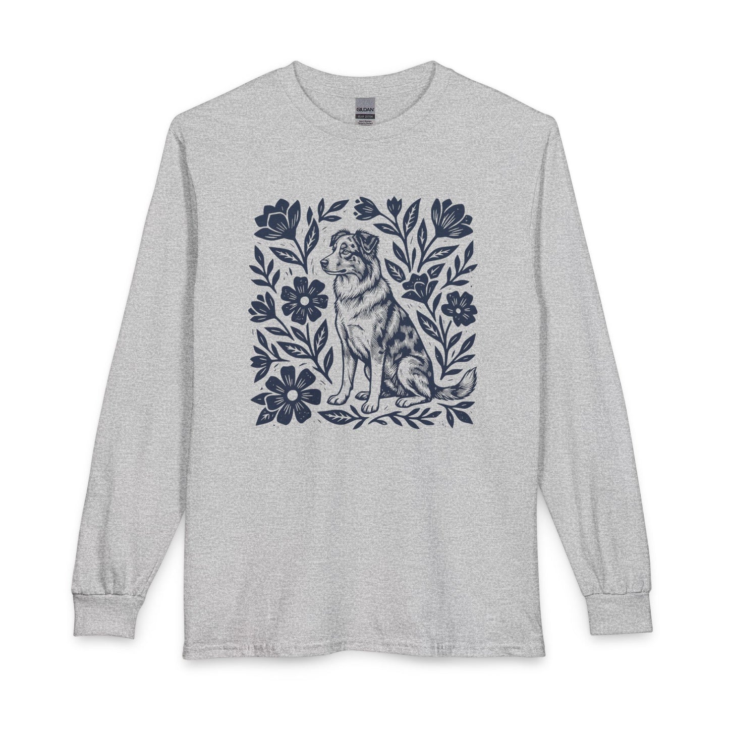 Australian Shepherd Linocut Long Sleeve