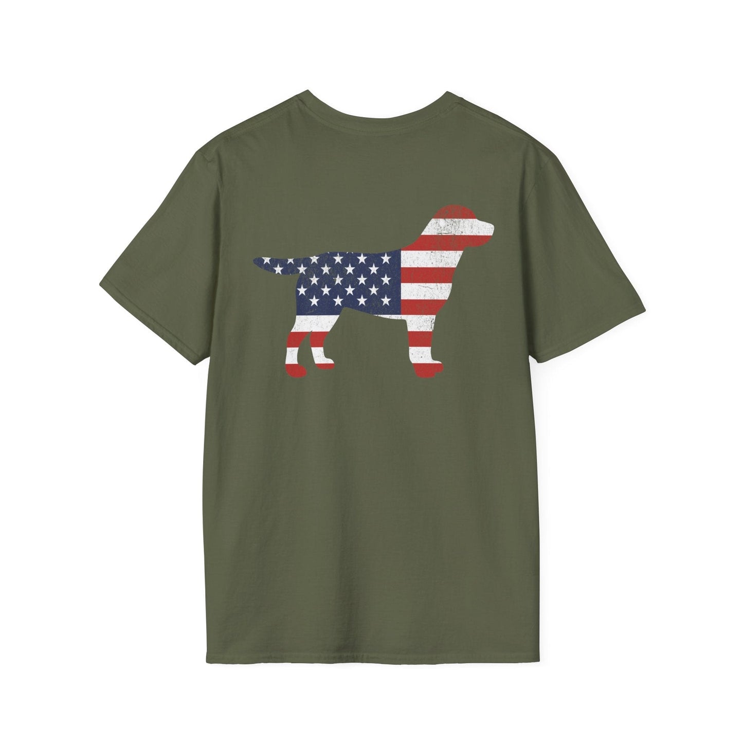 Back Print Labrador USA Flag Silhouette T-Shirt Military Green