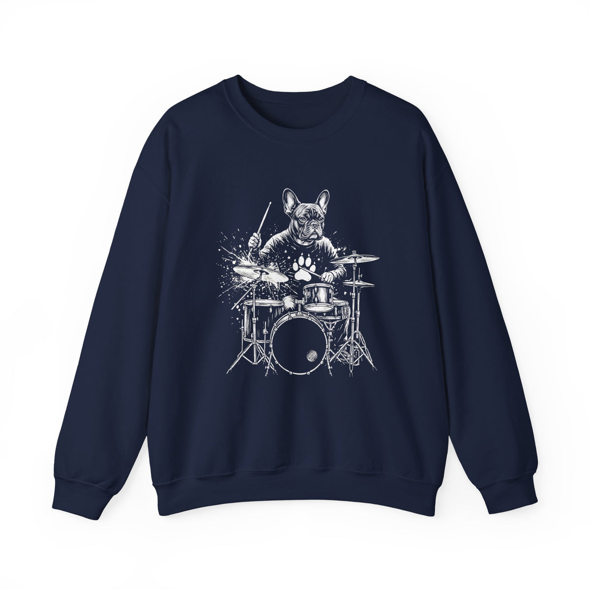 French Bulldog Drummer Crewneck Sweatshirt Navy