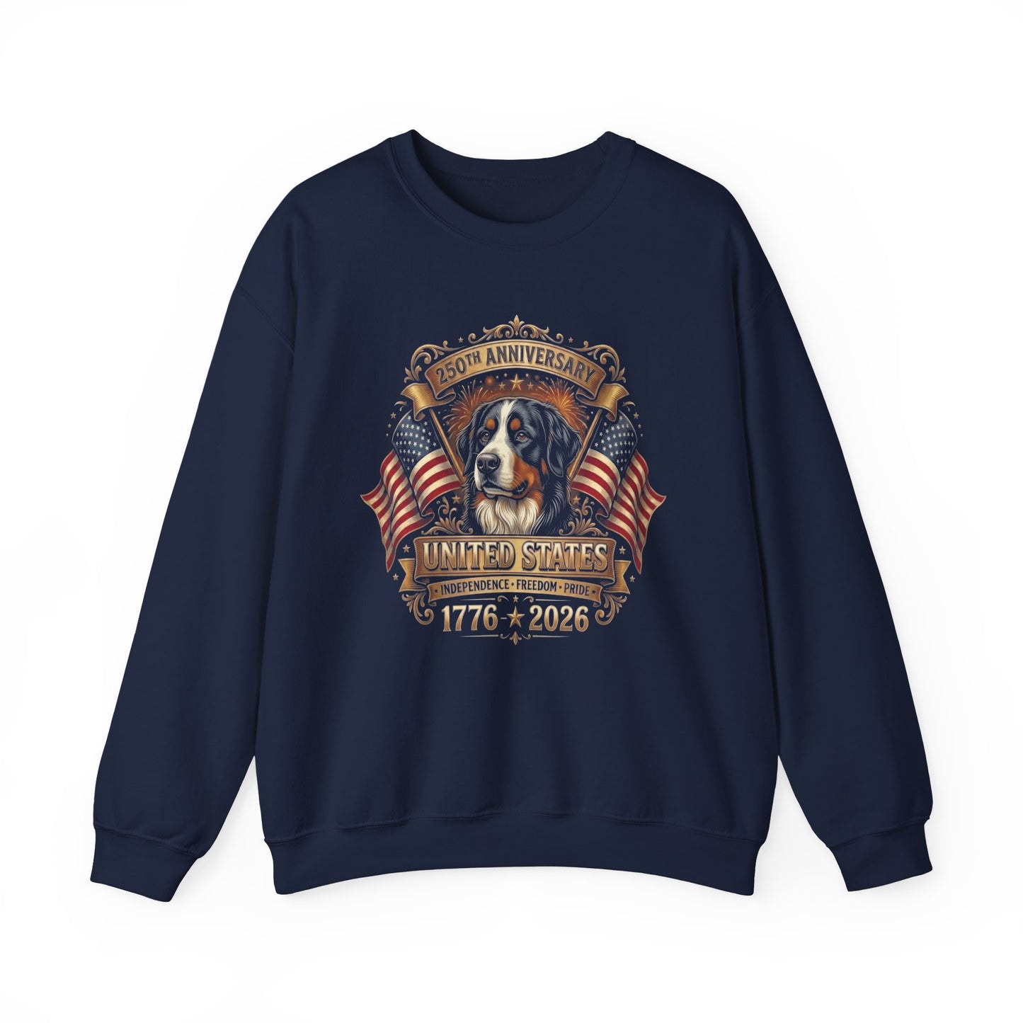Bernese Mountain Dog 250 Years USA Crewneck Sweatshirt Navy