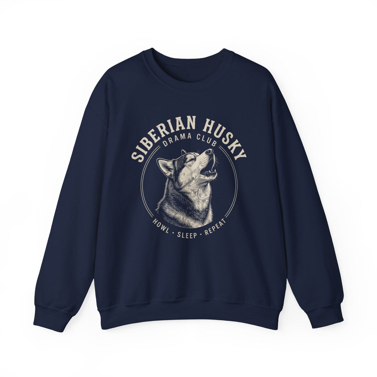 Siberian Husky Drama Club Crewneck Sweatshirt Navy