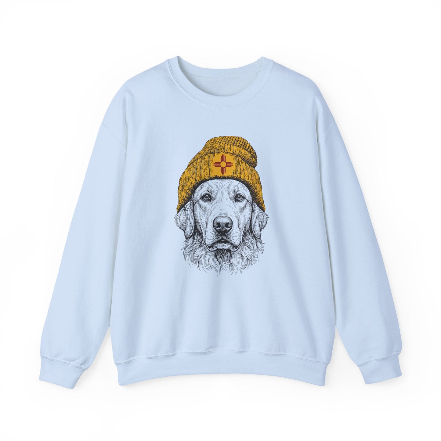 Golden Retriever New Mexico Beanie Crewneck Sweatshirt Light Blue
