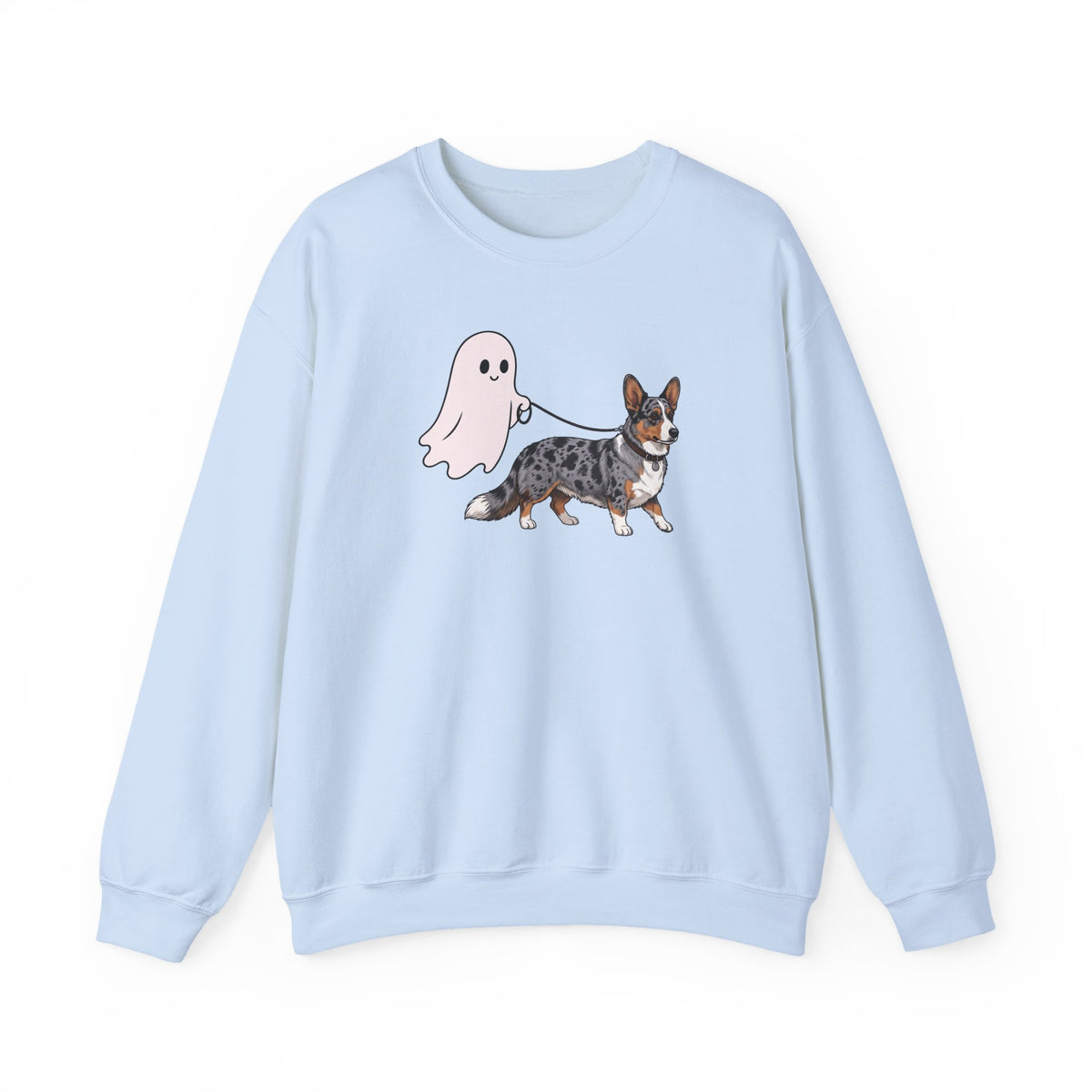 Cardigan Welsh Corgi Blue Merle Halloween Crewneck Sweatshirt Light Blue