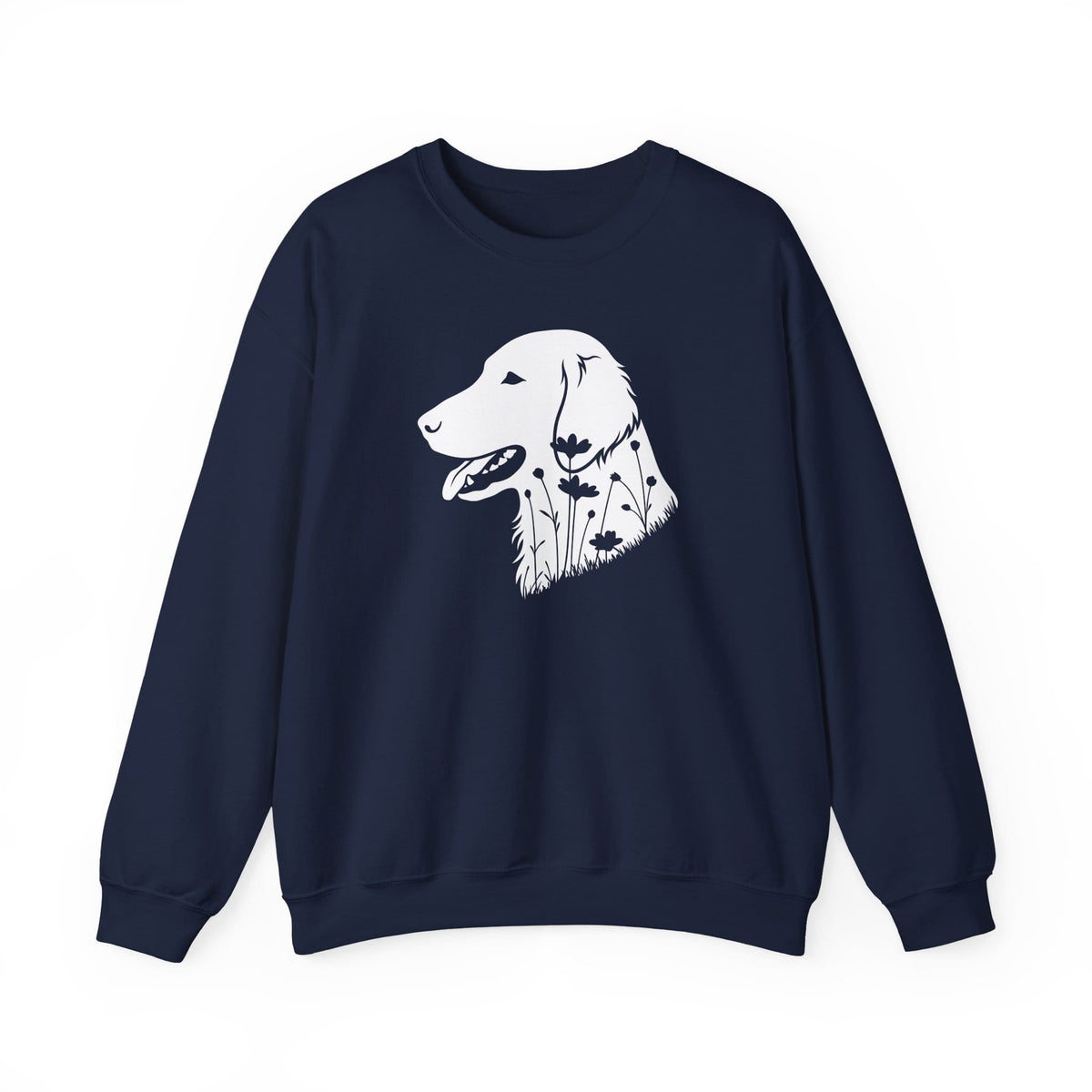 Flat Coated Retriever Flowers Crewneck Sweatshirt Navy