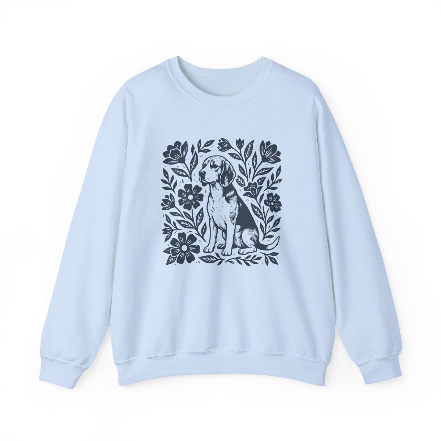 Beagle Linocut Flowers Crewneck Sweatshirt