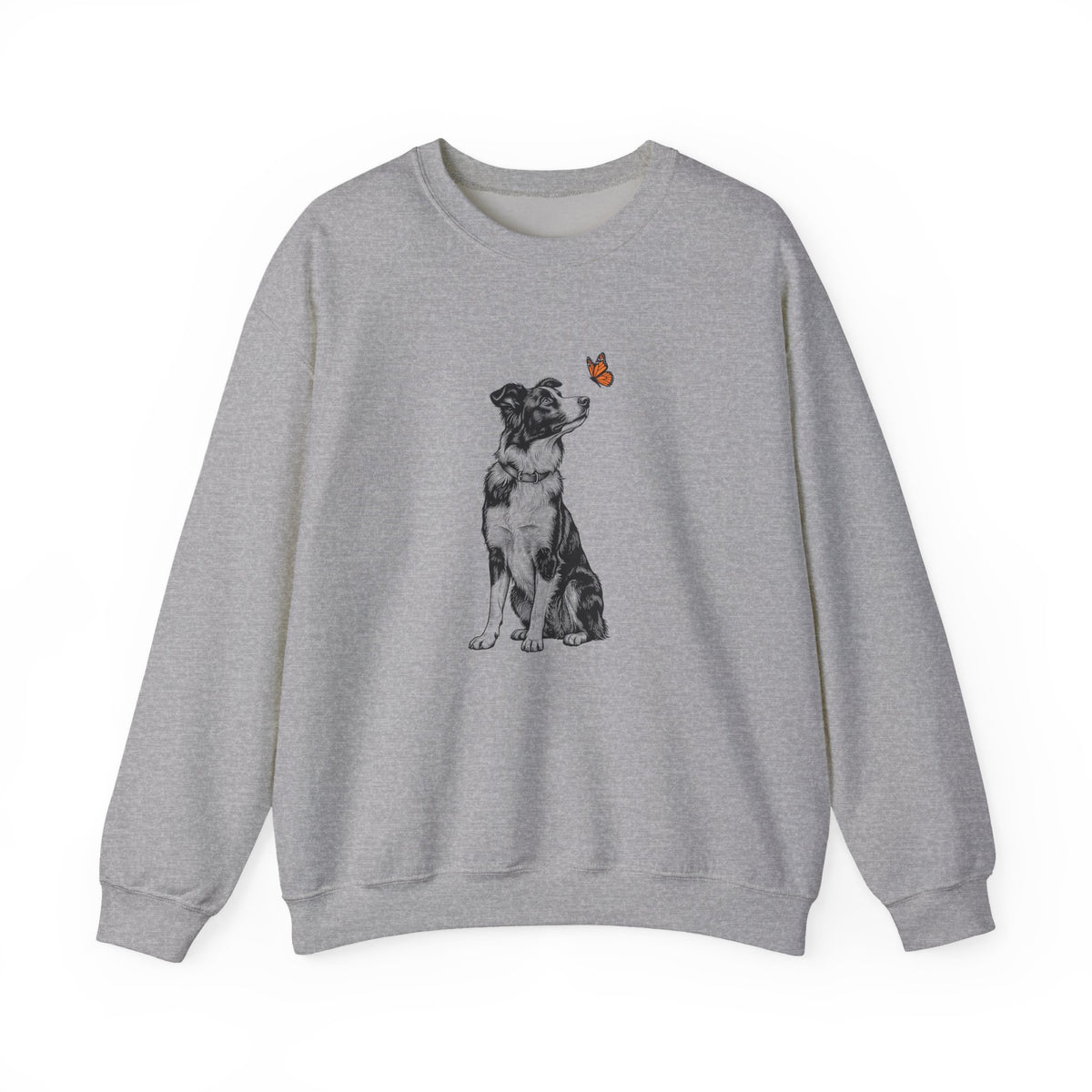 Border Collie Butterfly Crewneck Sweatshirt Sport Grey