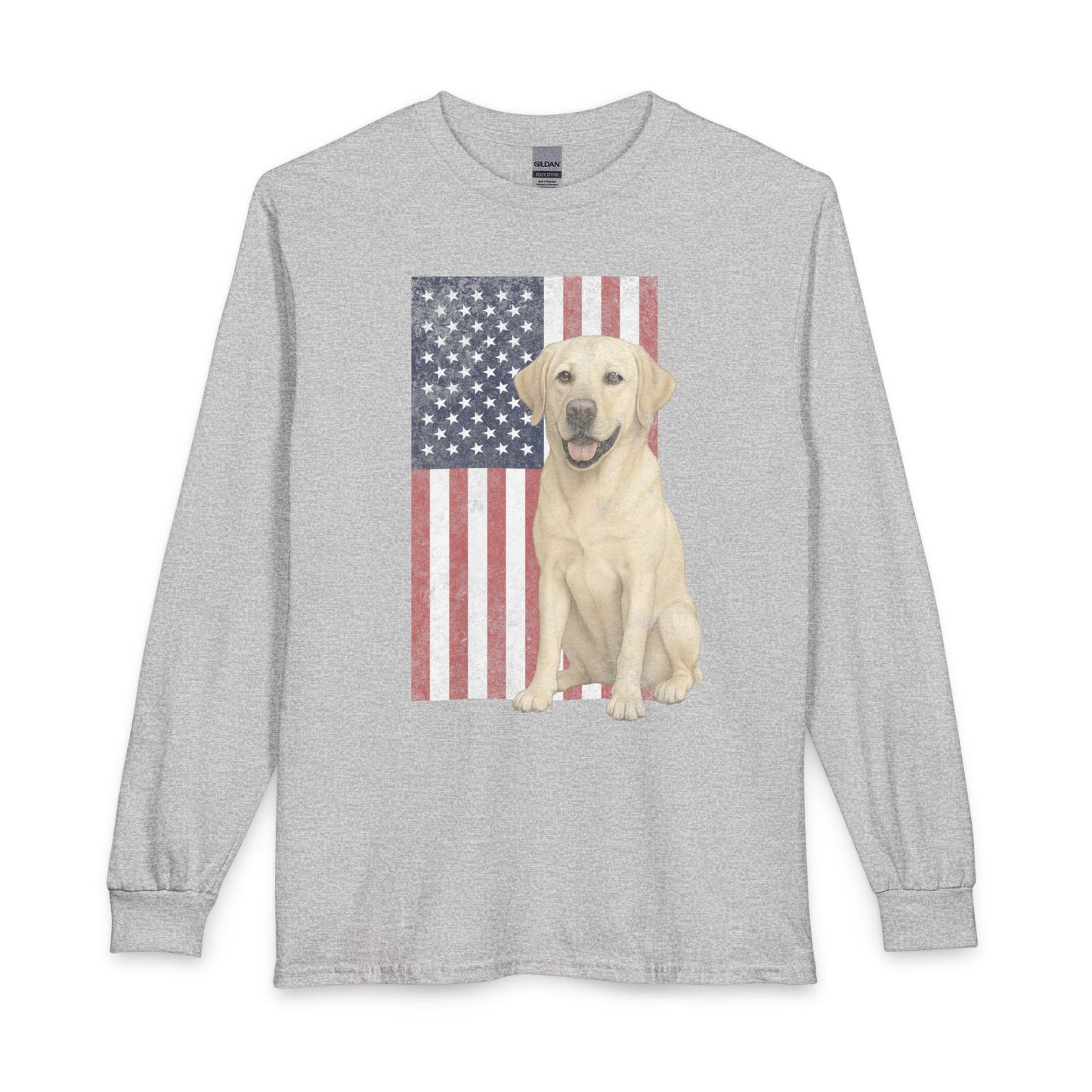 Yellow Labrador USA Flag Faded Long Sleeve