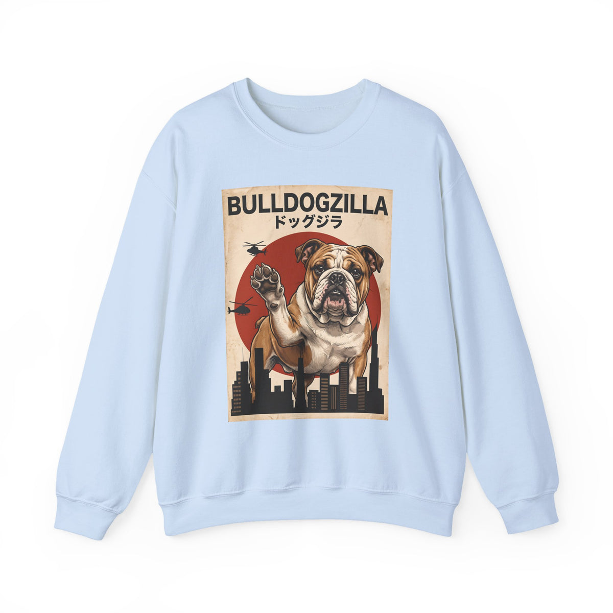 English Bulldog Bulldogzilla Crewneck Sweatshirt Light Blue