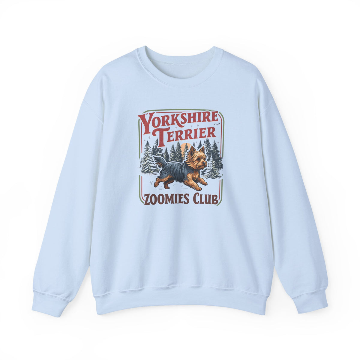 Yorkshire Terrier Zoomies Club Crewneck Sweatshirt Light Blue