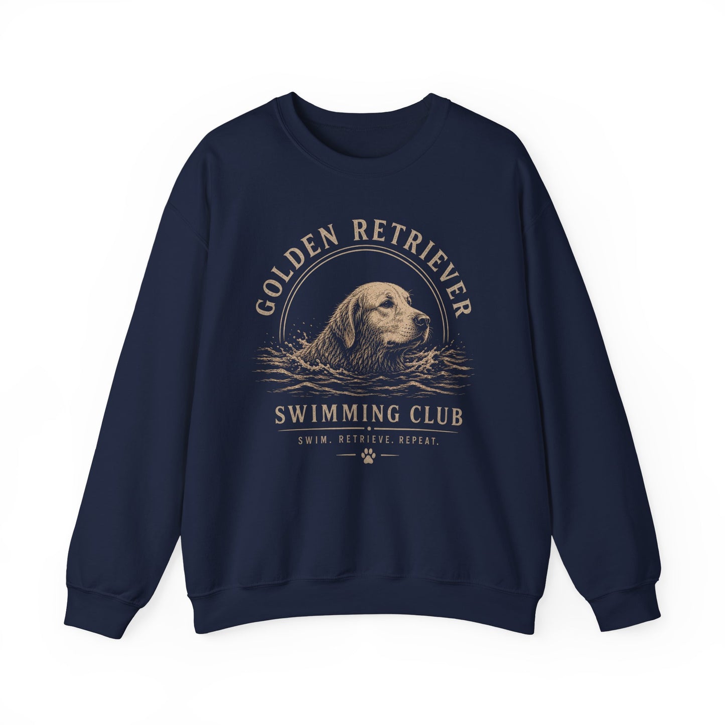 Golden Retriever Swimming Club Crewneck Sweatshirt Navy