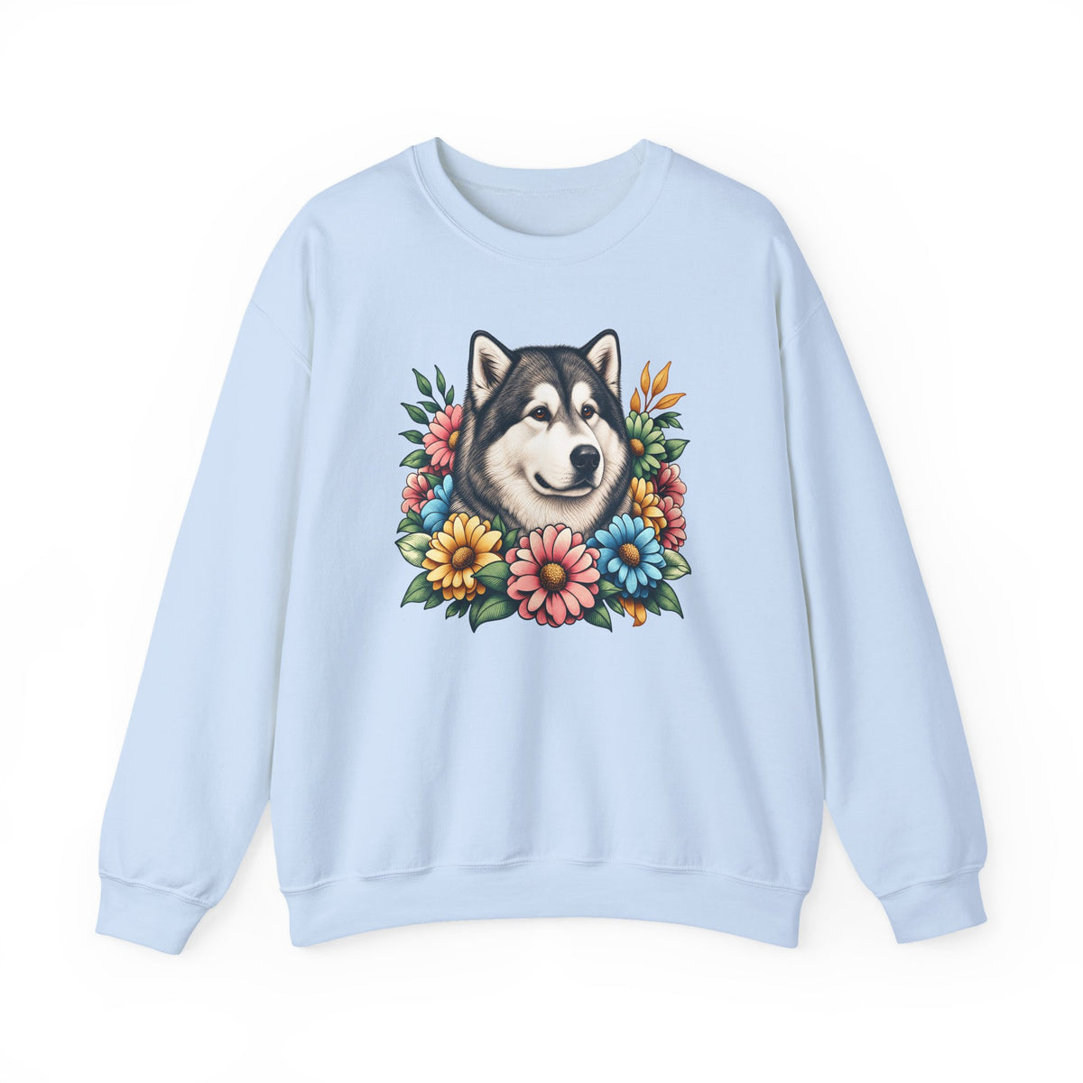 Alaskan Malamute Flower Wreath Crewneck Sweatshirt