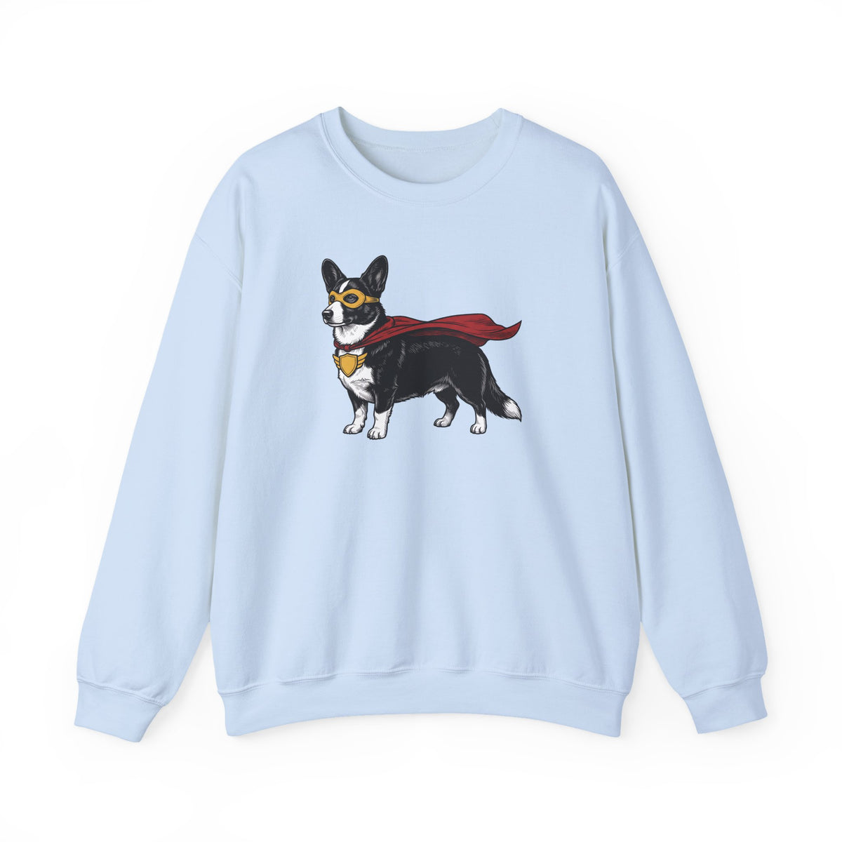 Cardigan Welsh Corgi Black And White Superhero Crewneck Sweatshirt Light Blue