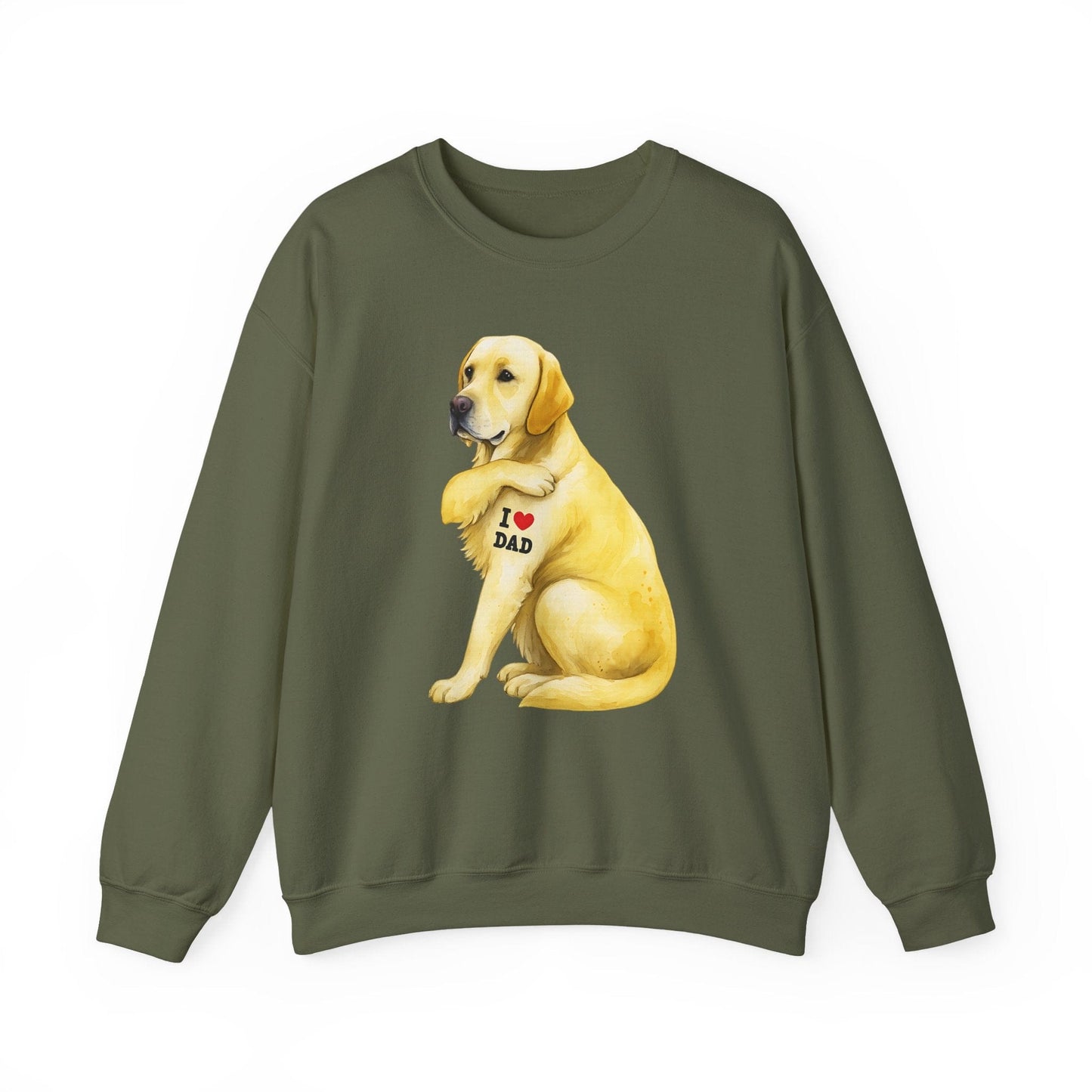 Yellow Labrador I Love Dad Crewneck Sweatshirt Military Green