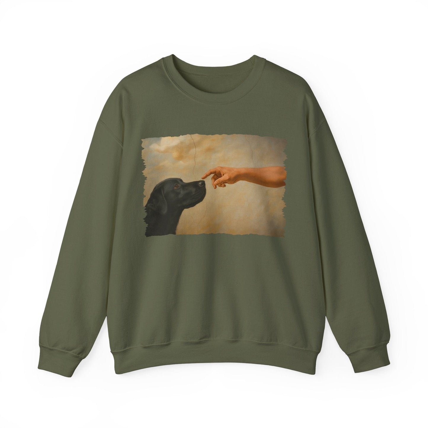 God Creates Black Lab Crewneck Sweatshirt Military Green