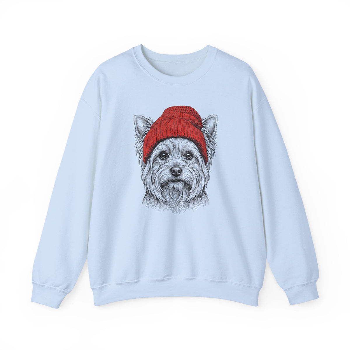 Yorkshire Terrier Beanie Crewneck Sweatshirt Light Blue