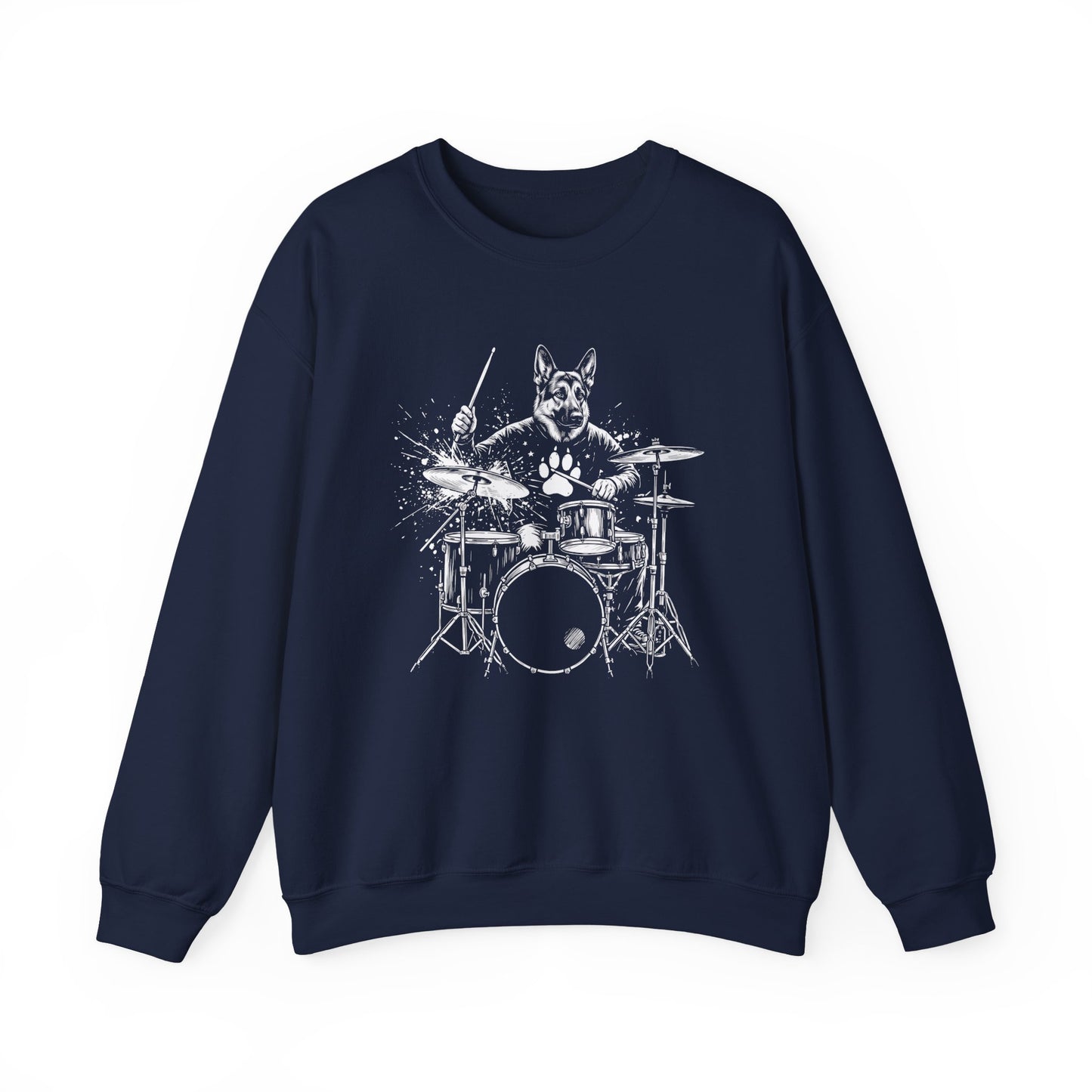 German Shepherd Drummer Crewneck Sweatshirt Navy