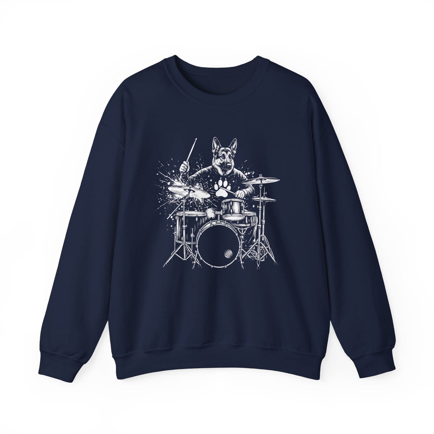 German Shepherd Drummer Crewneck Sweatshirt Navy