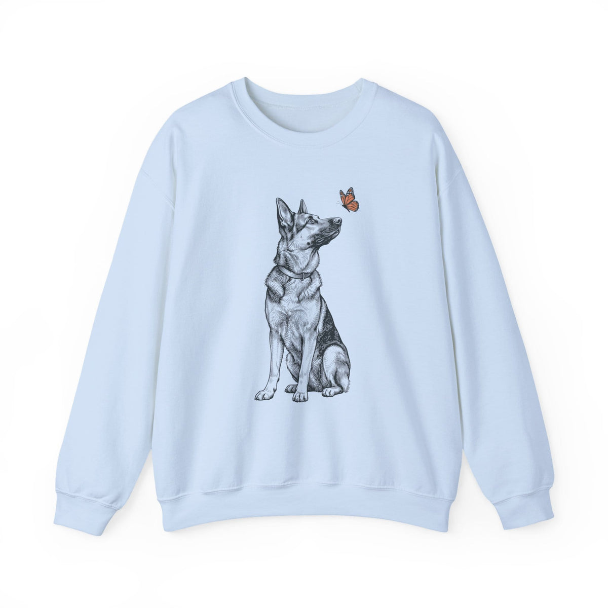 German Shepherd Butterfly Crewneck Sweatshirt Light Blue