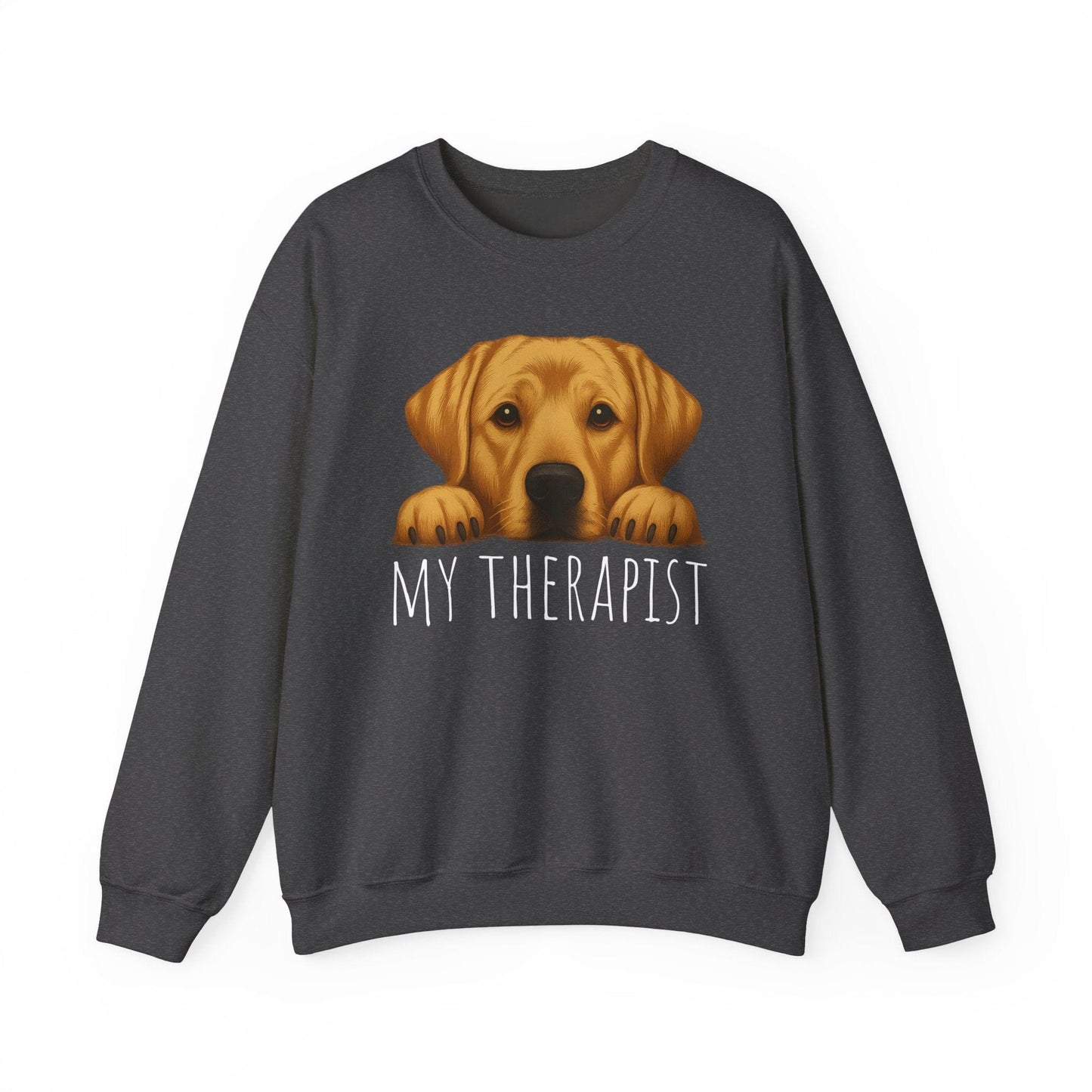 My Therapist Yellow Labrador Crewneck Sweatshirt Dark Heather