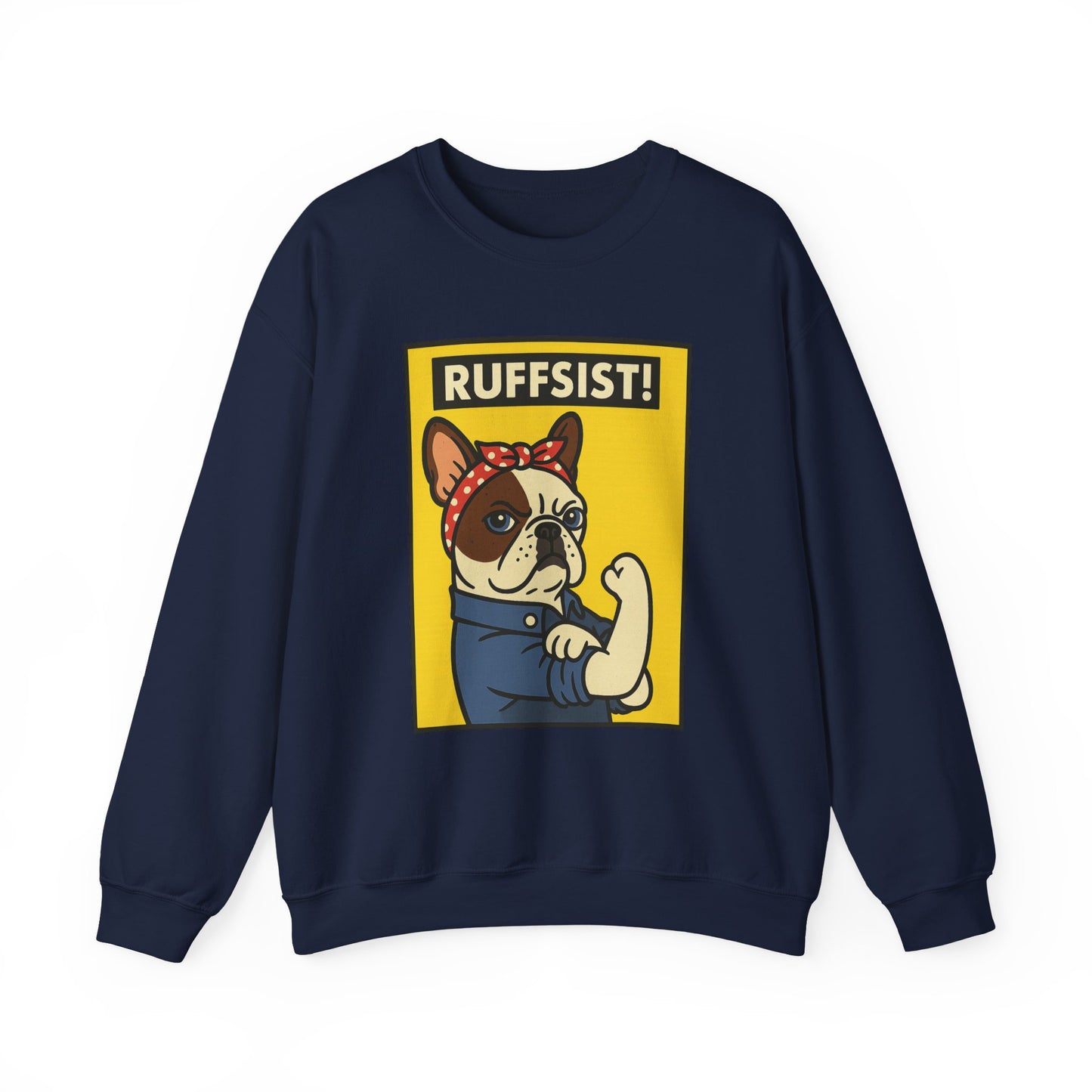 French Bulldog Rosie the Riveter Crewneck Sweatshirt Navy
