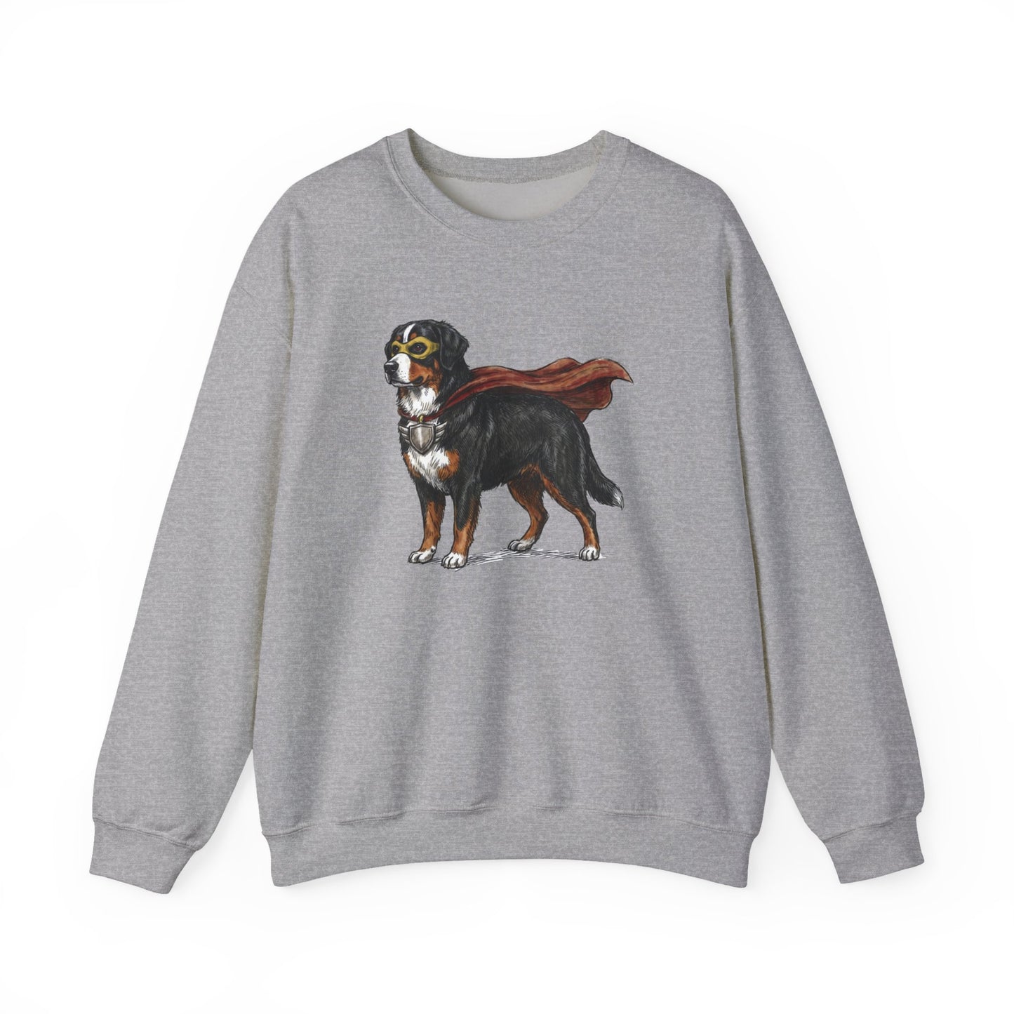 Bernese Mountain Dog Superhero Crewneck Sweatshirt Sport Grey