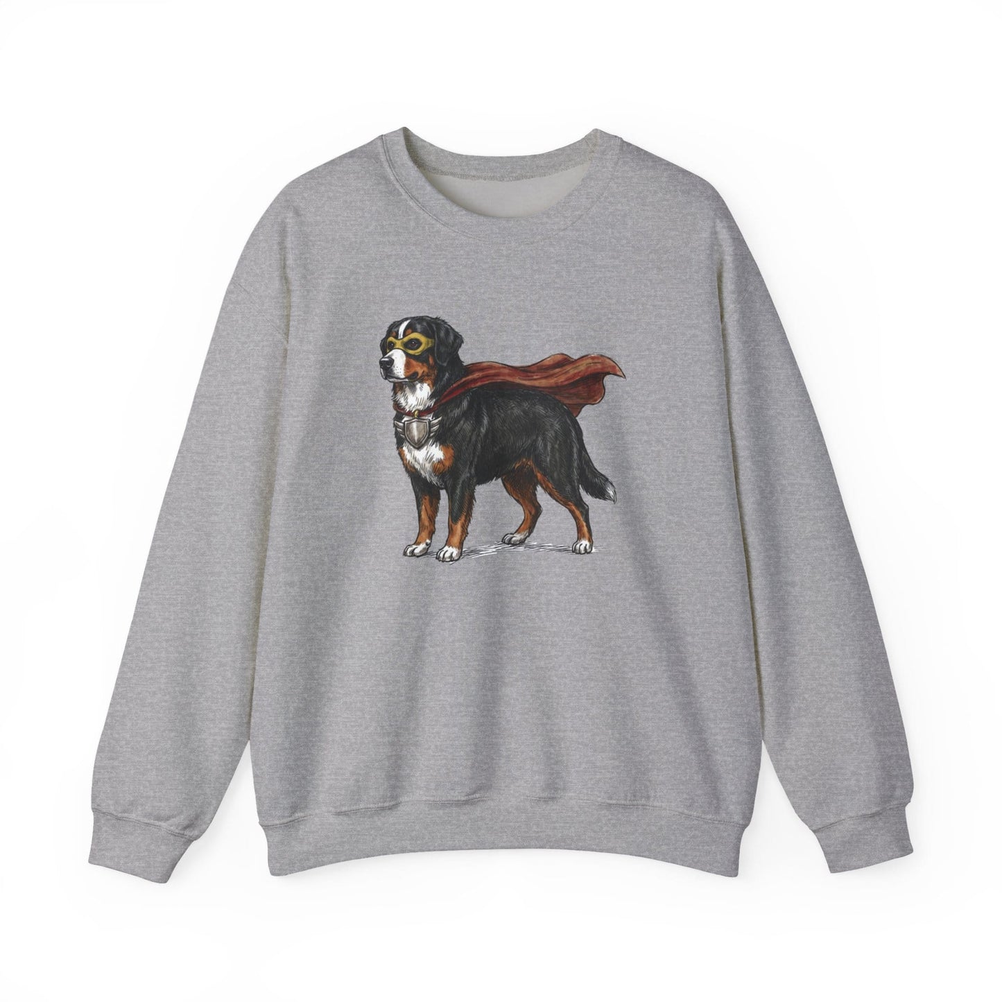 Bernese Mountain Dog Superhero Crewneck Sweatshirt Sport Grey