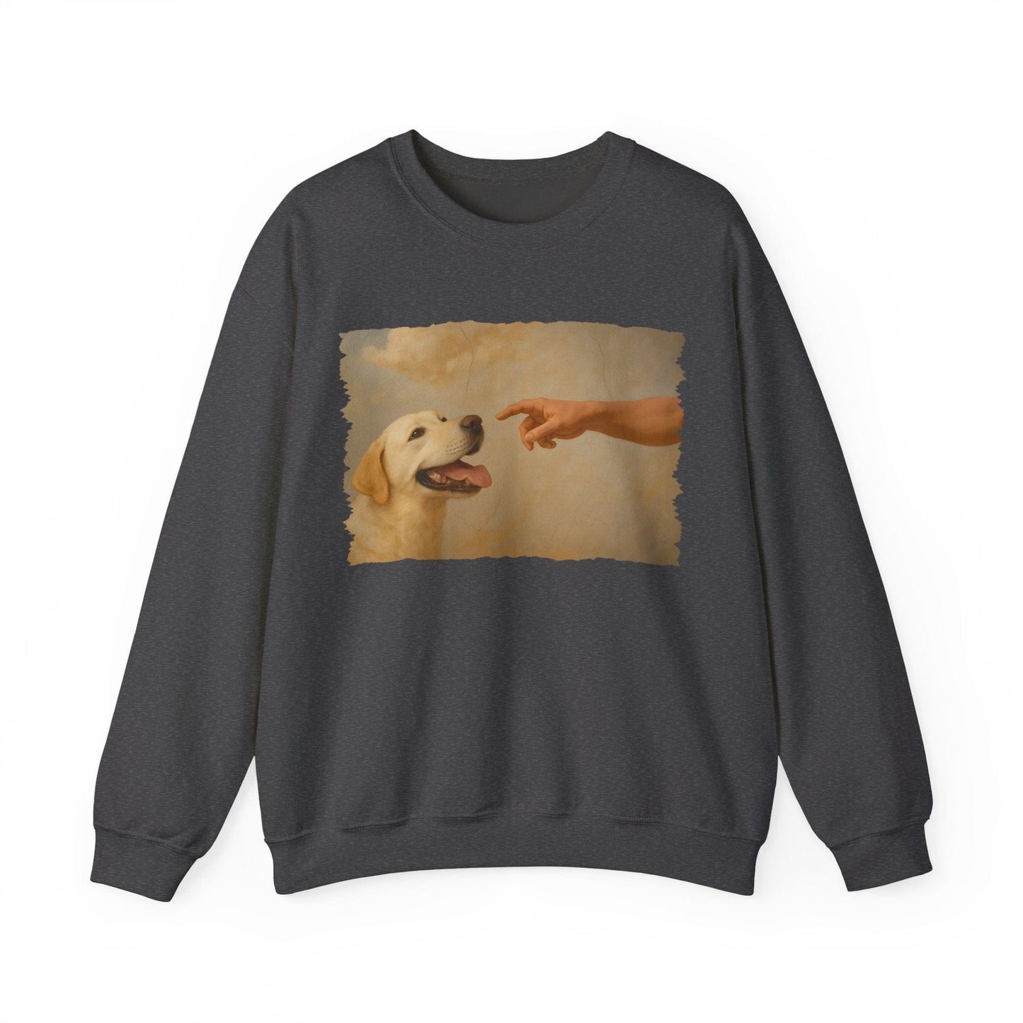 God Creates Yellow Lab Crewneck Sweatshirt Crewneck Sweatshirt Dark Heather