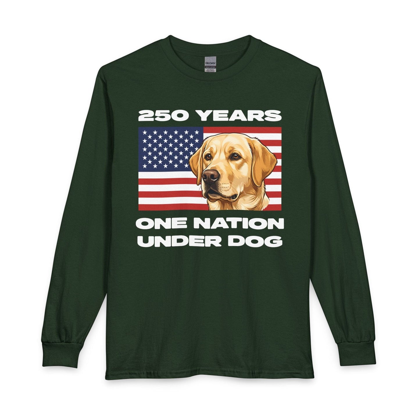 Yellow Labrador 250 Years USA Long Sleeve Forest Green