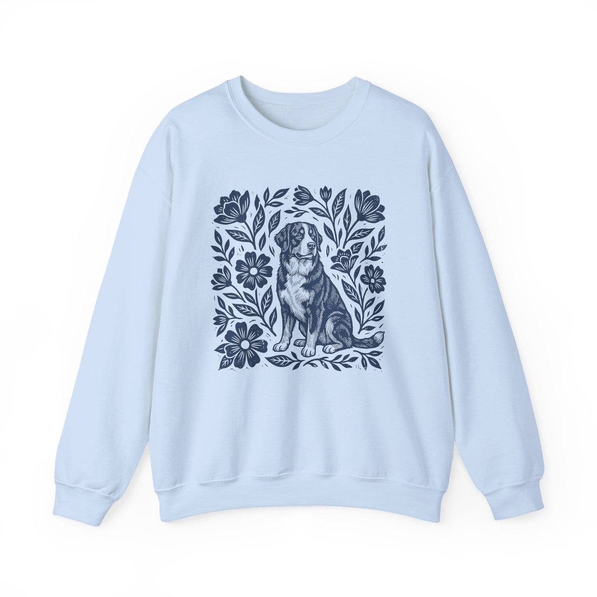 Bernese Mountain Dog Linocut Crewneck Sweatshirt Light Blue