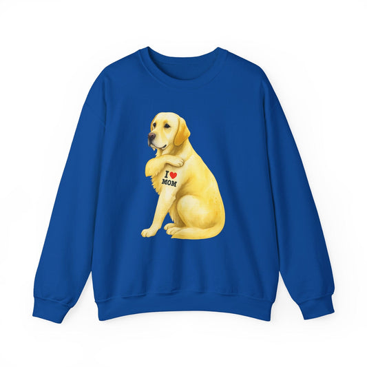 Yellow Labrador I Love Mom Crewneck Sweatshirt Royal