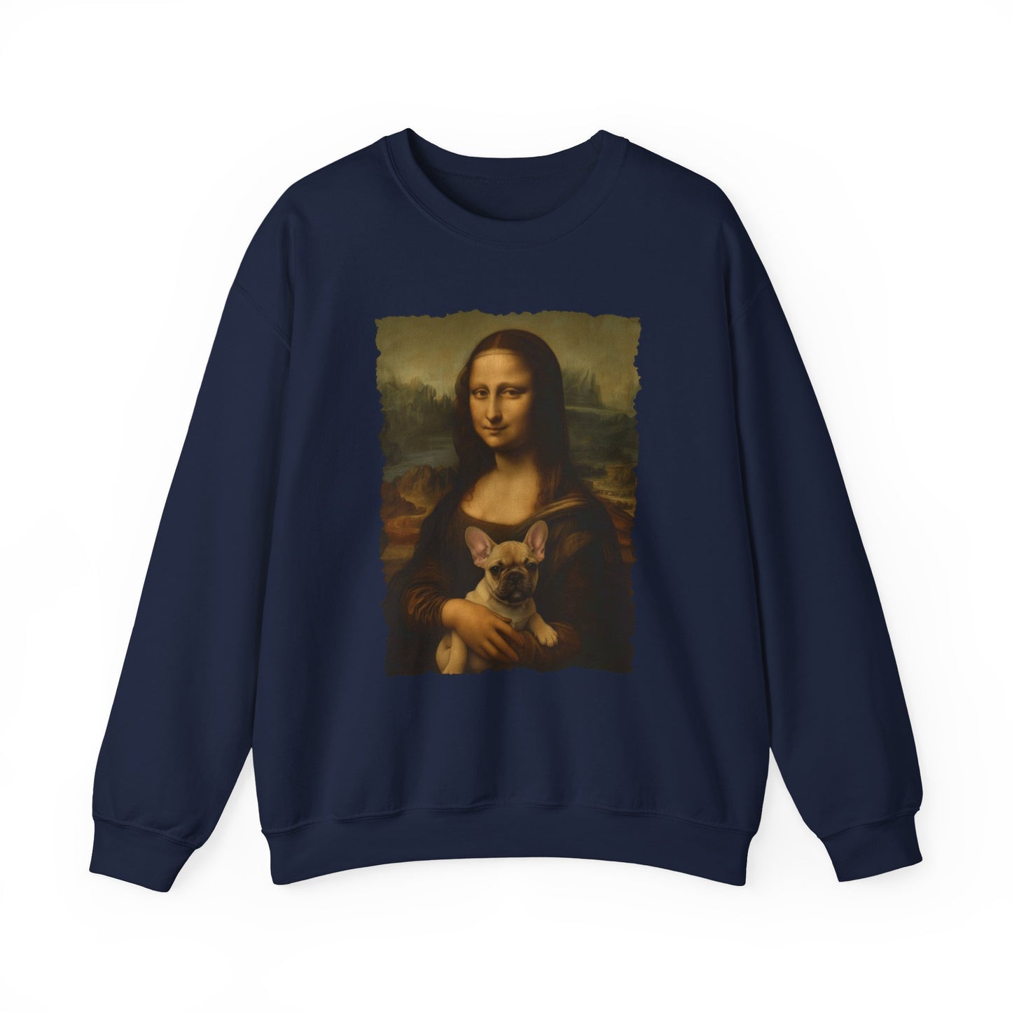 French Bulldog Mona Lisa Crewneck Sweatshirt Navy