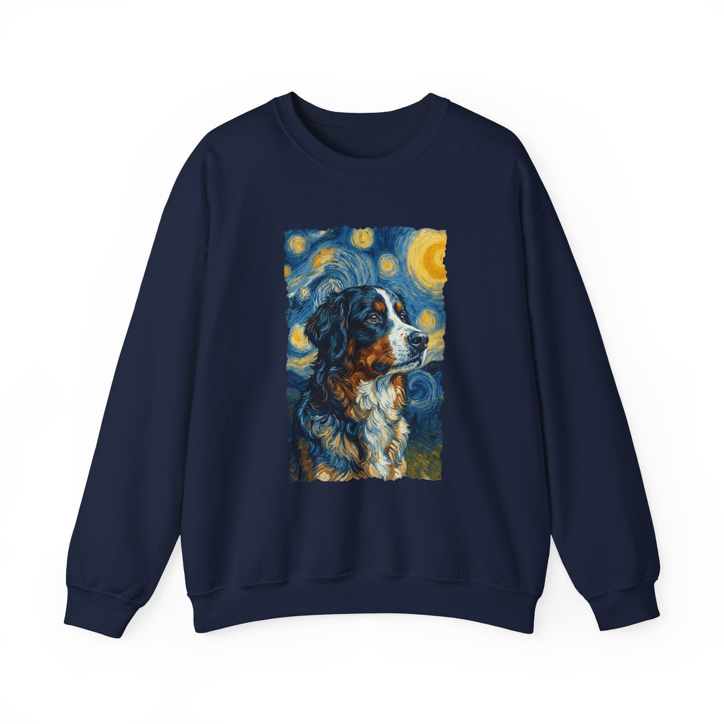 Bernese Mountain Dog Van Gogh Crewneck Sweatshirt Navy