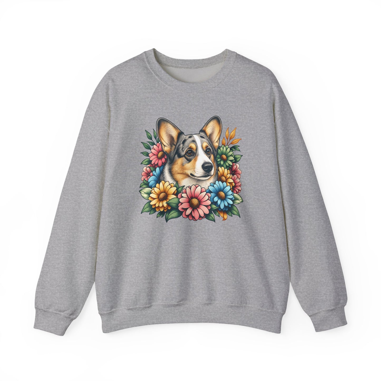 Cardigan Welsh Corgi Blue Merle Flowers Crewneck Sweatshirt