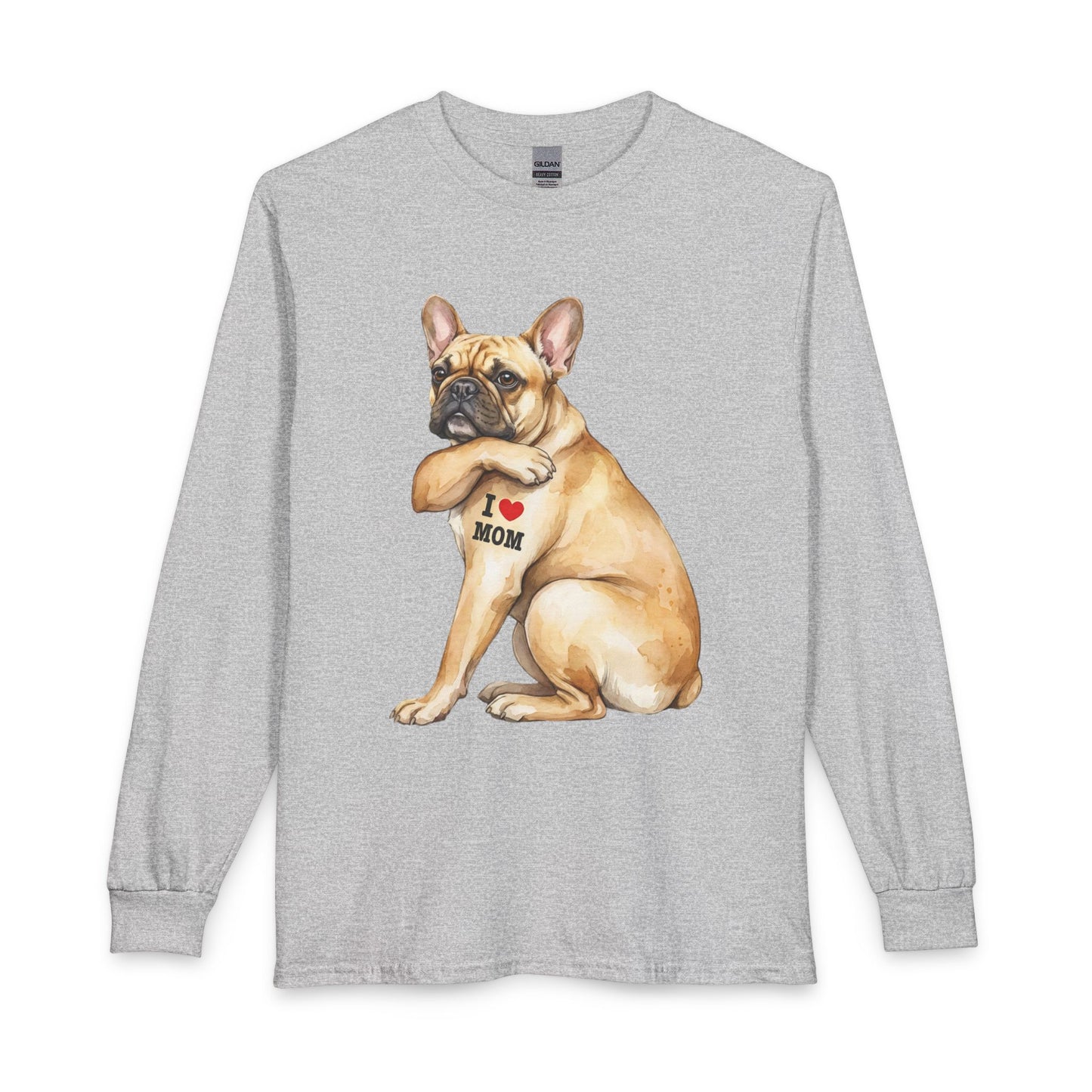 French Bulldog I Love Mom Long Sleeve Sport Grey
