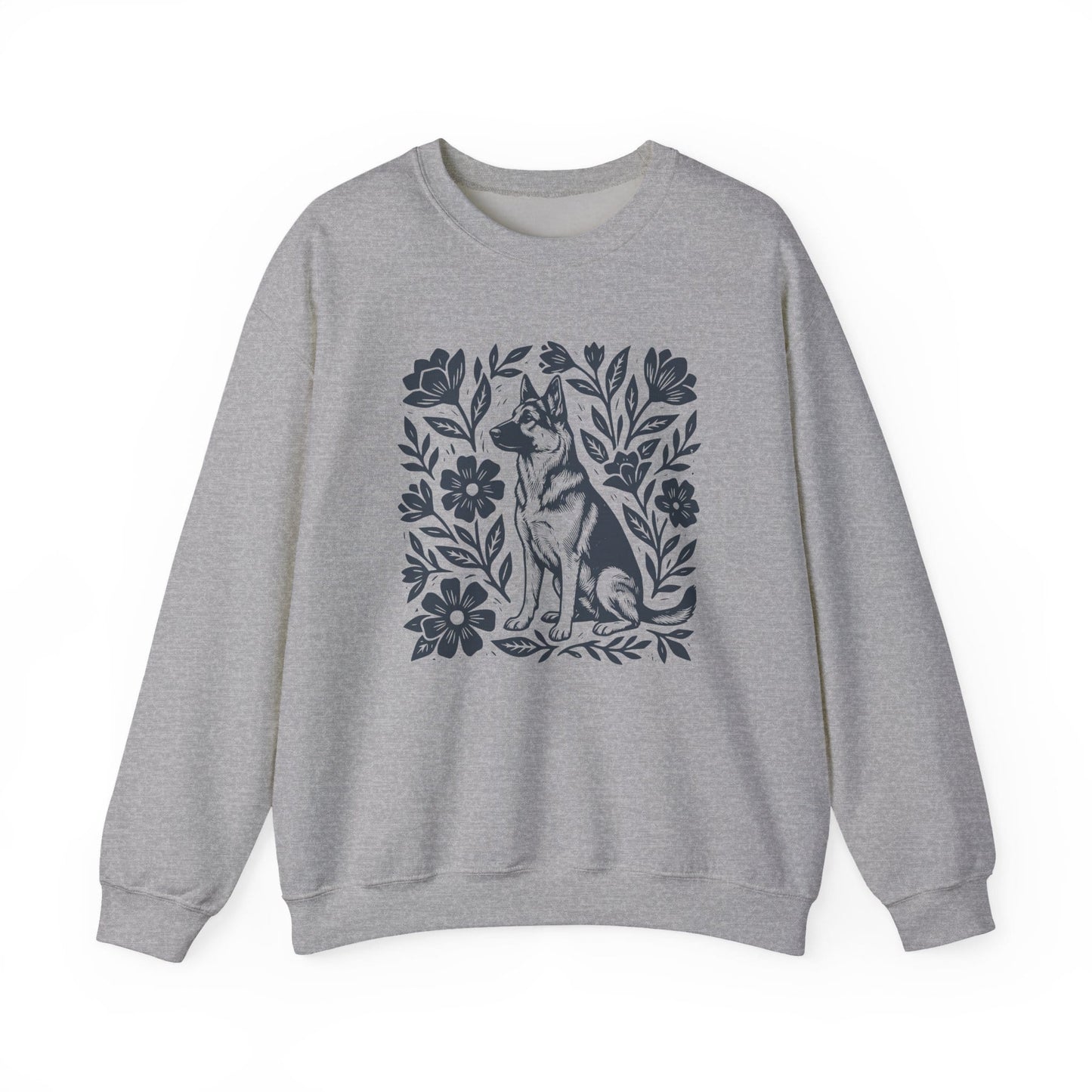 German Shepherd Linocut Crewneck Sweatshirt Sport Grey