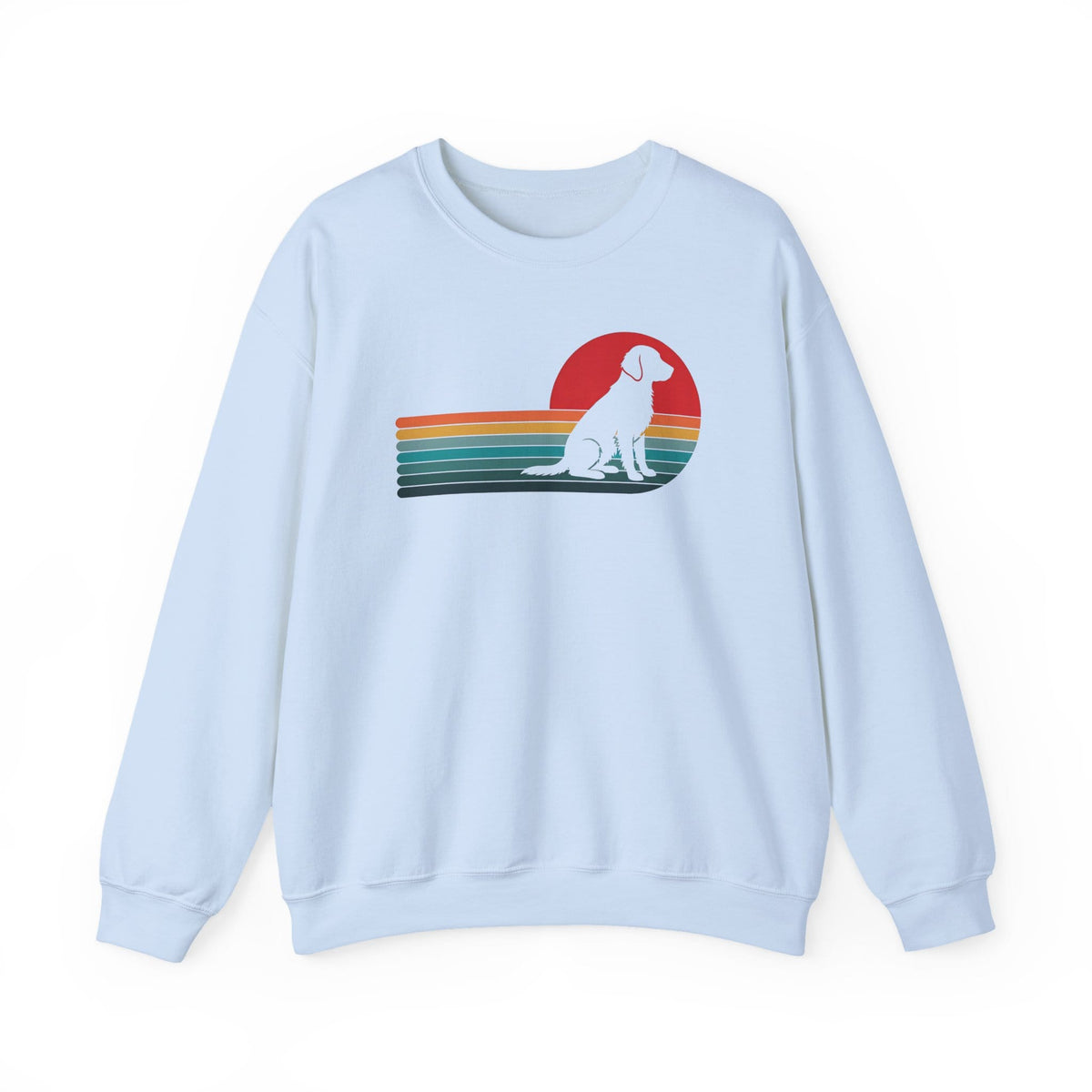Flat Coated Retriever Retro Sunset Crewneck Sweatshirt Light Blue