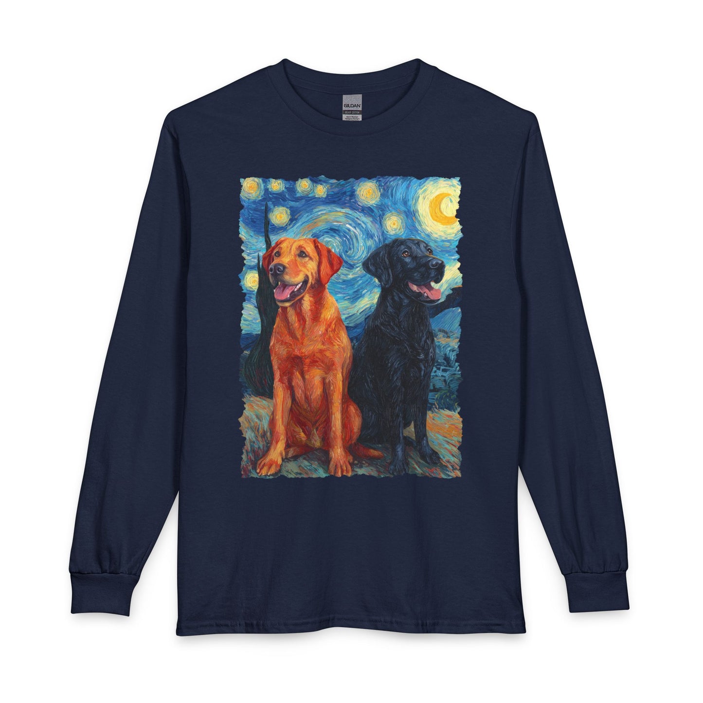 Fox Red & Black Lab Van Gogh Long Sleeve Navy