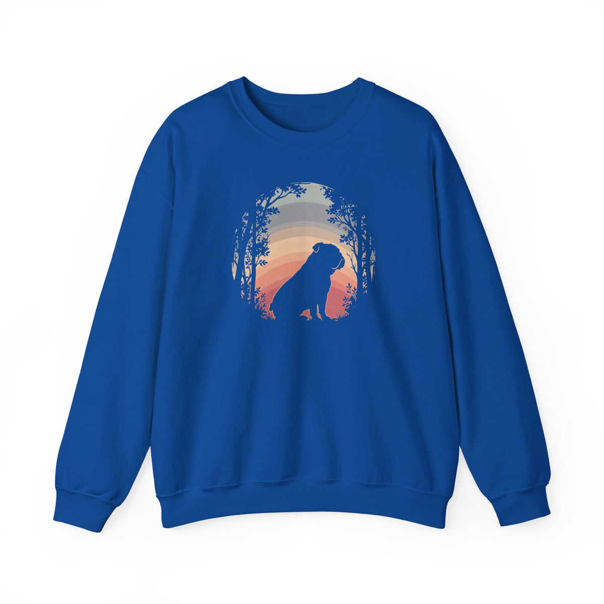 English Bulldog Forest Sunset Crewneck Sweatshirt Royal