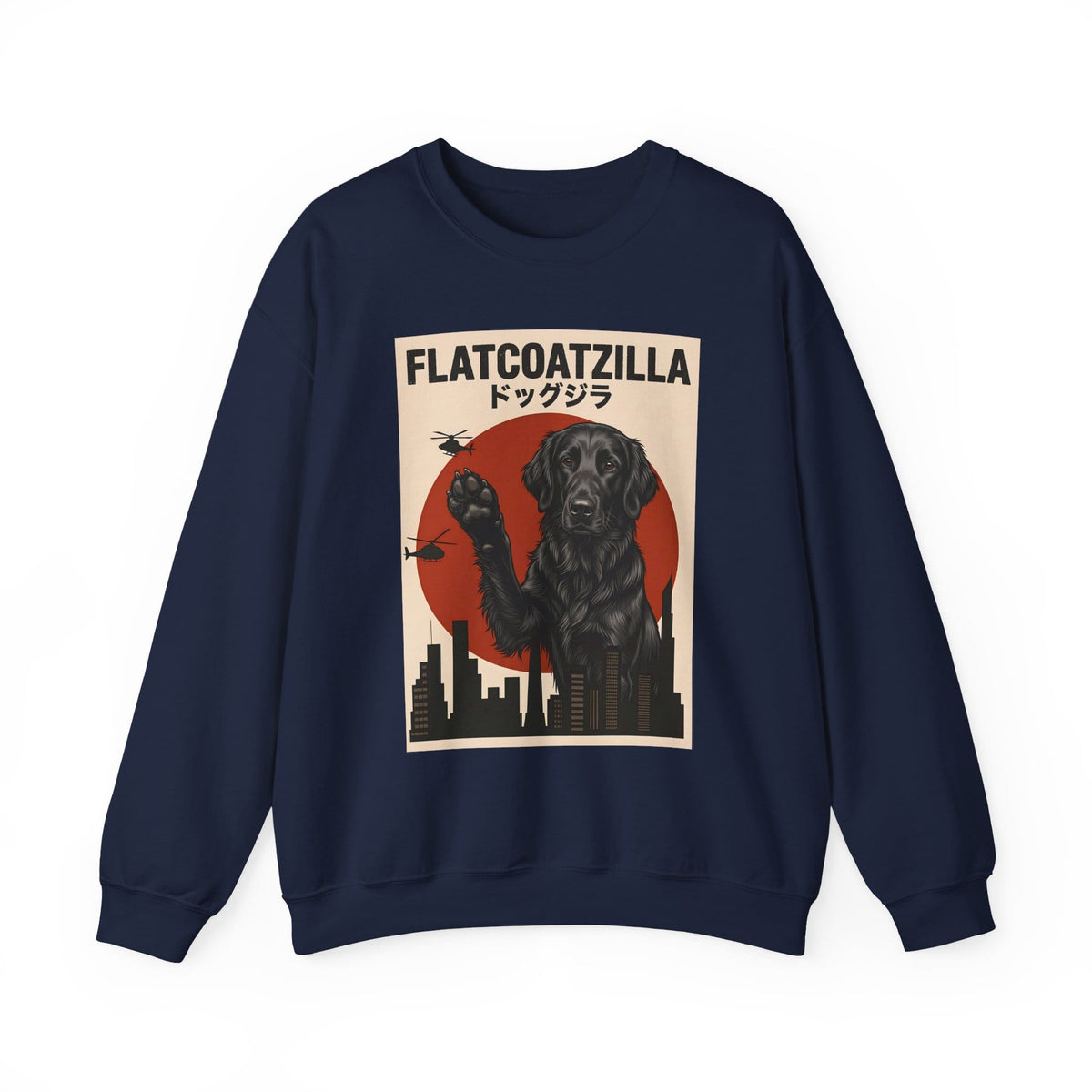 Flat Coated Retriever Flatcoatzilla Crewneck Sweatshirt Navy
