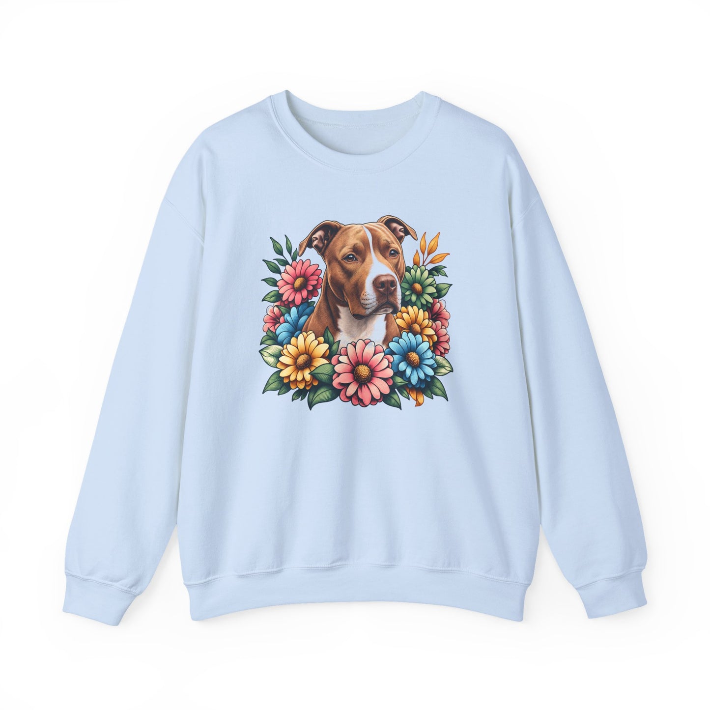 Pitbull Red Nose Flower Wreath Crewneck Sweatshirt