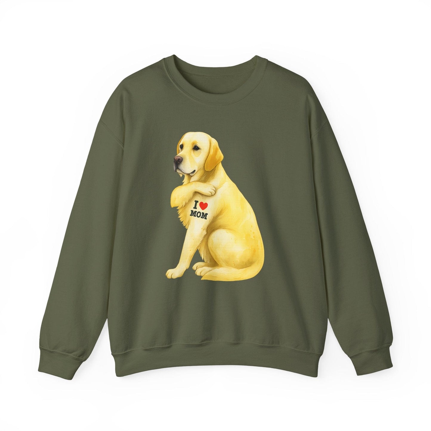Yellow Labrador I Love Mom Crewneck Sweatshirt Military Green