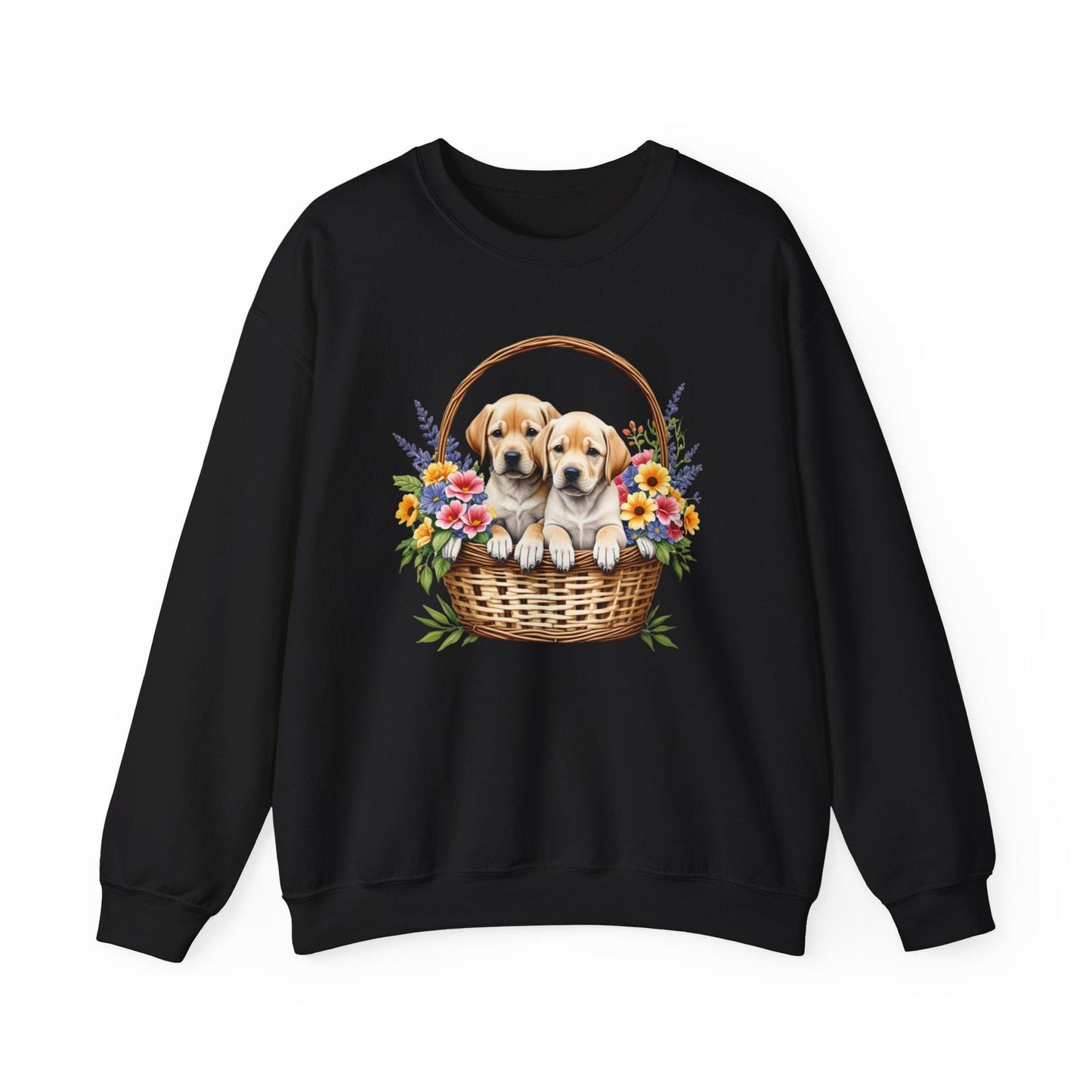 Labrador Puppies in Basket Crewneck Sweatshirt Black