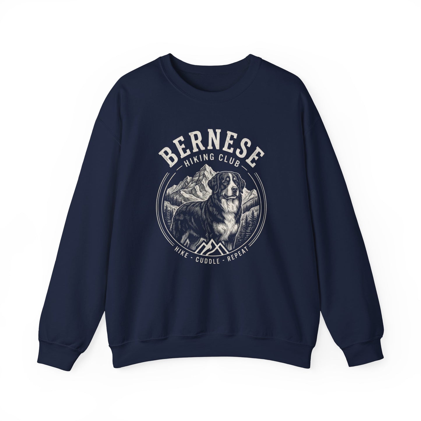 Bernese Mountain Dog Hiking Club Crewneck Sweatshirt Navy